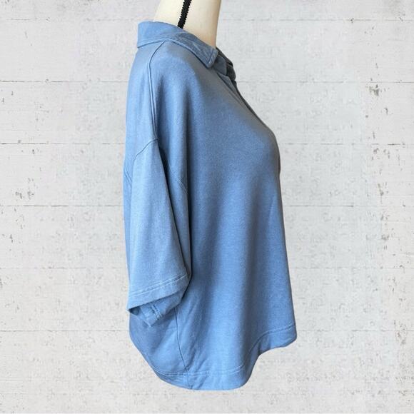 Athleta Blue Westwood Sweatshirt Tee V Neck Boxy Oversized Size Small - Picture 5 of 10